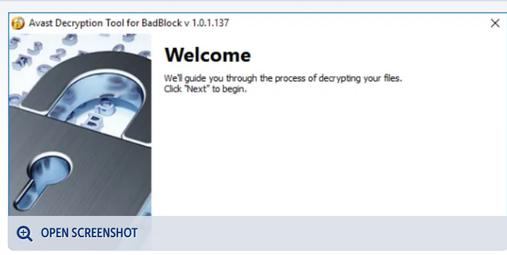 Avast Decryption Tool screenshot