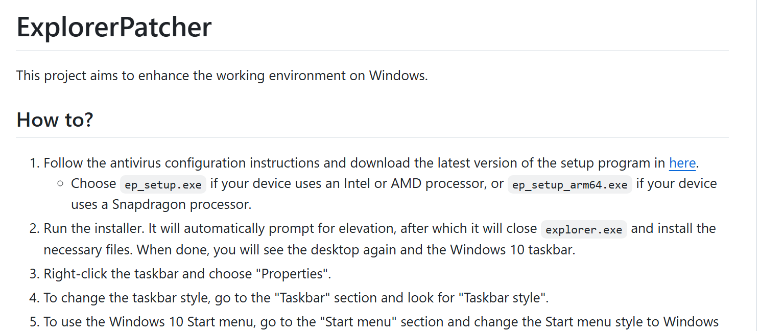 ExplorerPatcher screenshot
