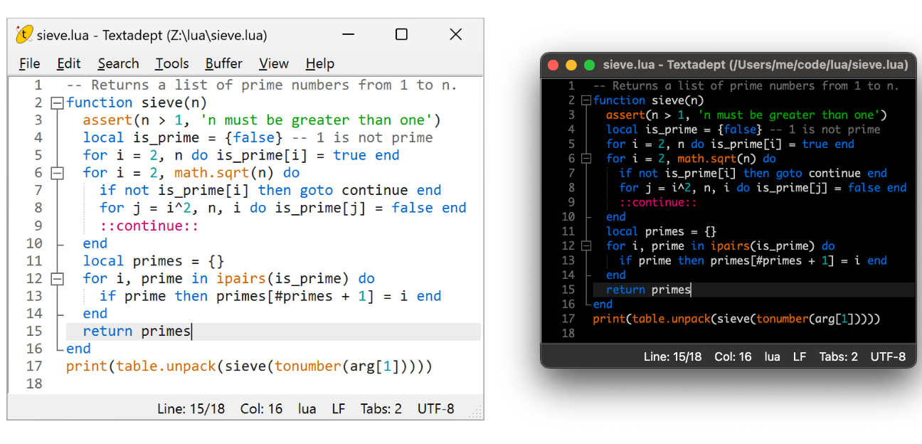 Textadept screenshot