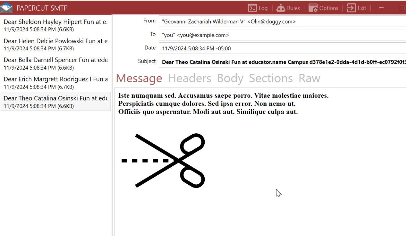 Papercut SMTP screenshot