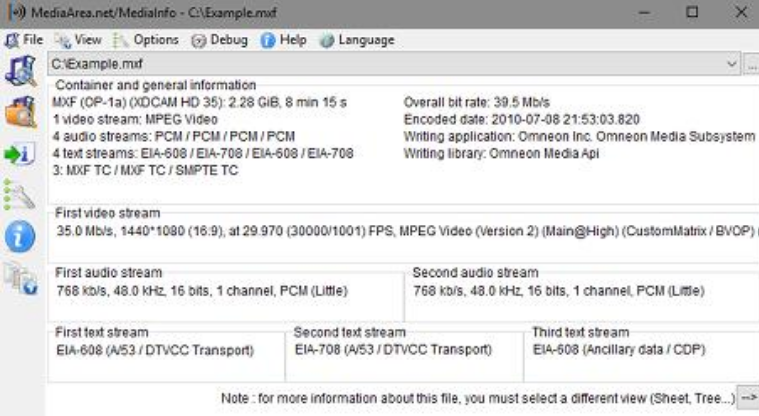 MediaInfo CLI screenshot