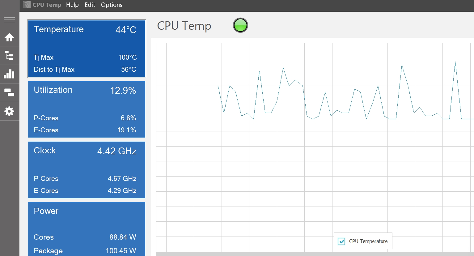 Real-time CPU temp monitoring screenshot